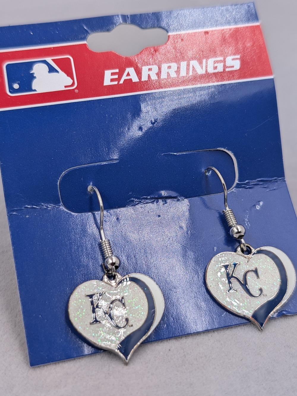 Kansas City Royals MLB Glitter Heart Dangle Earrings Official Licensed | 1107